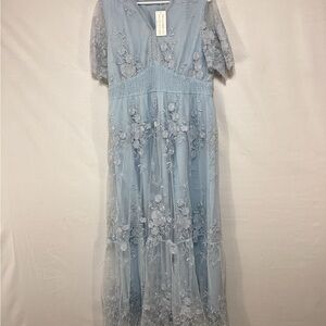 NWT Simplee Apparel Sky Blue Lace Maxi Dress